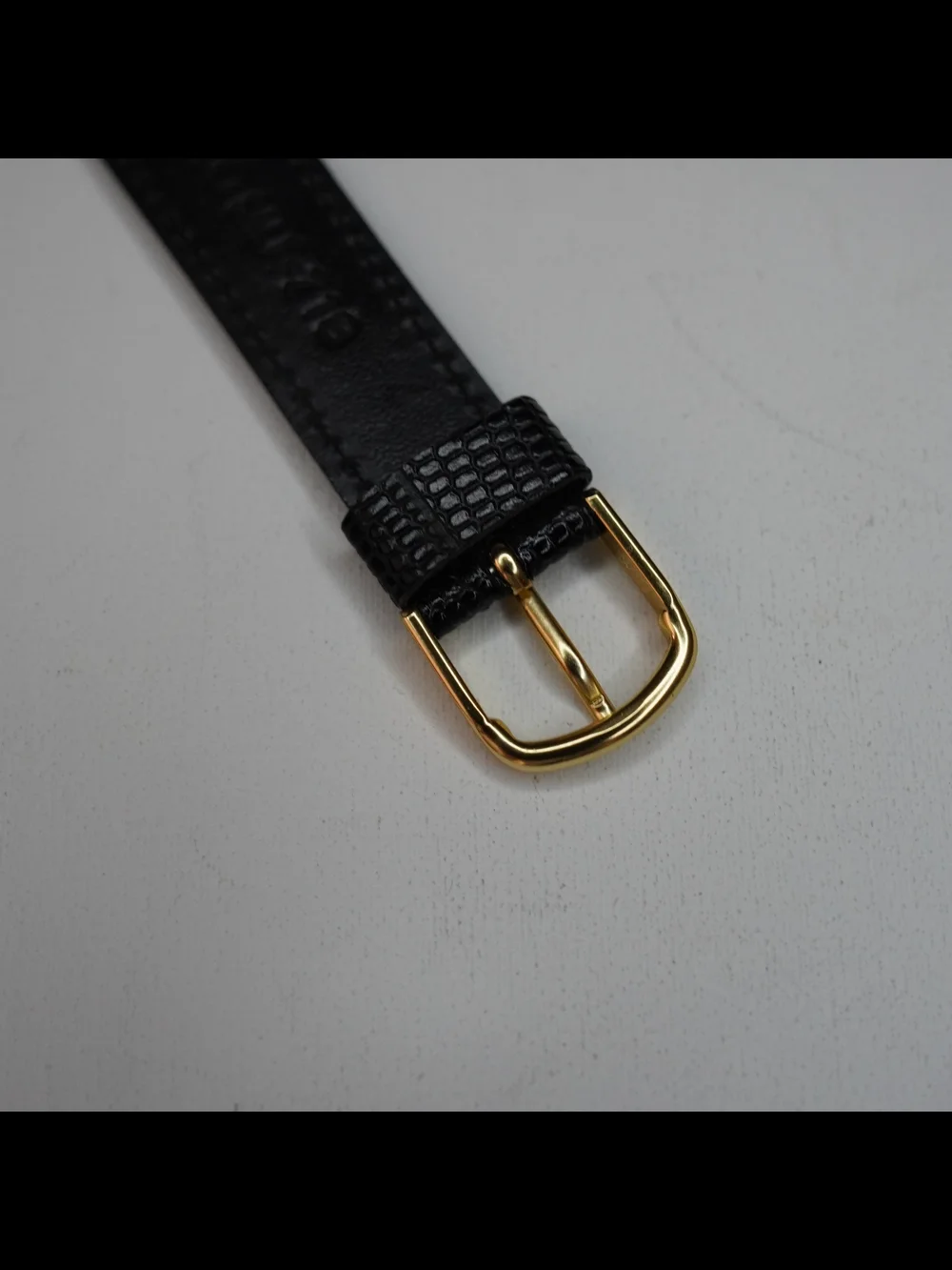 Original Seiko Z18 18mm Black Lizard Embossed Leather Watch Strap Gold Buckle